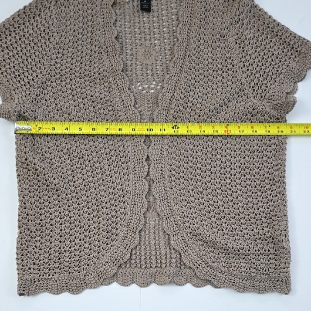 Style & Co Women's Open Front Short Sleeves Cotton Taupe Crochet Cardigan Sz 1X - Picture 12 of 13